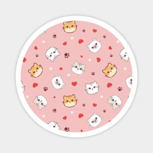 Seamless pattern of a cute different cats, hearts and animal's paws Magnet